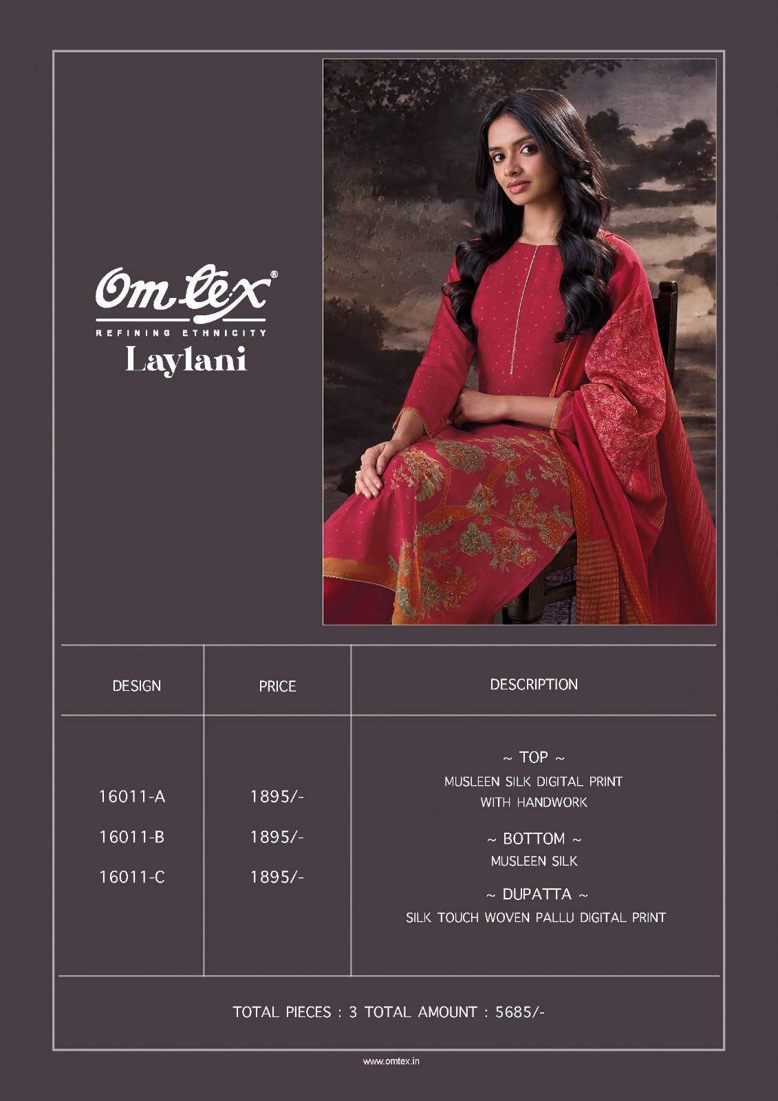 LAYLANI By Om Tex 16011A To C Series Beautiful Festive Suits Stylish Colorful Fancy Casual Wear & Ethnic Wear Muslin Dresses At Wholesale Price